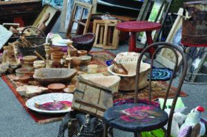 flea market with old wooden items
